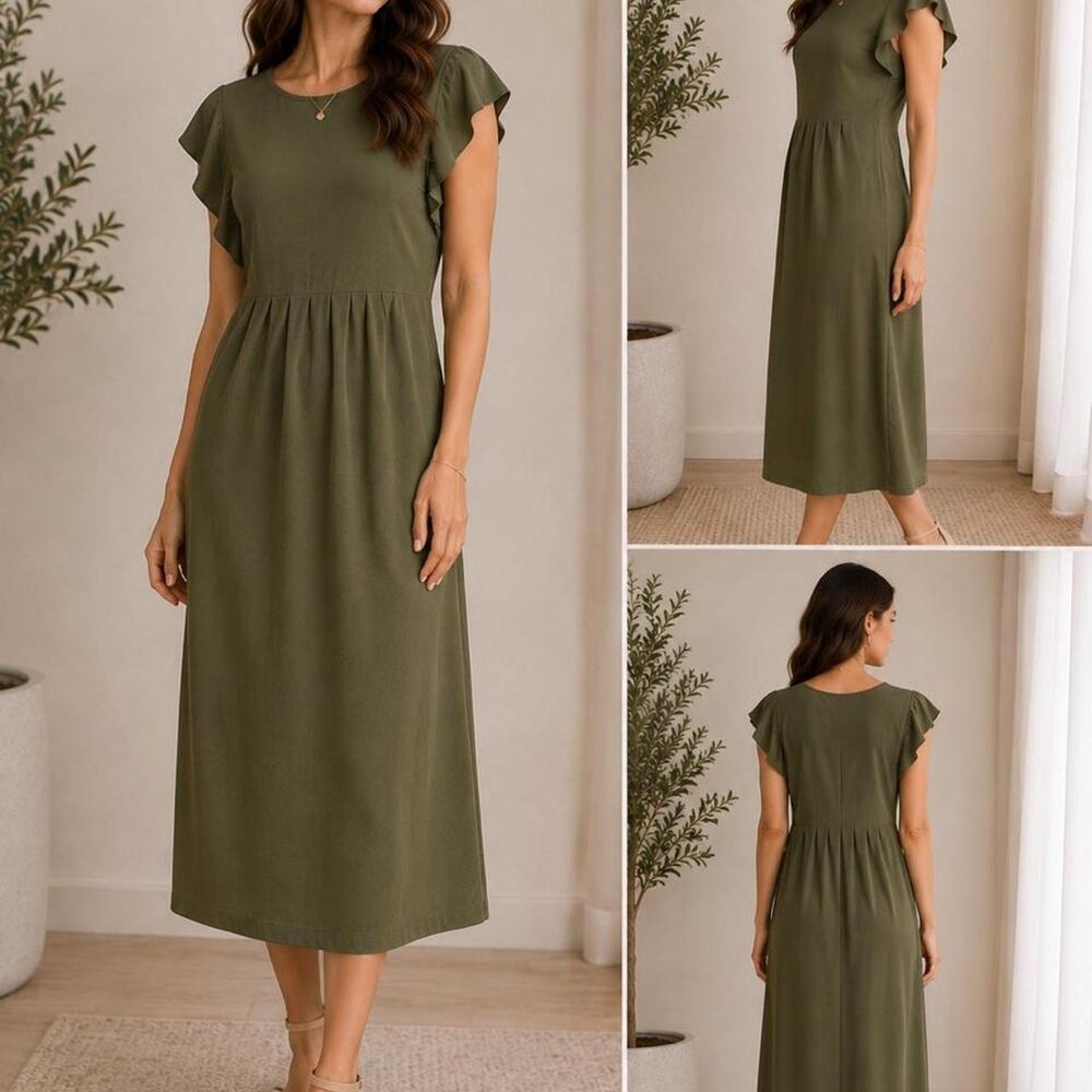 🍁Next Olive Green Midi Dress – UK 12 / US 8 – NWT